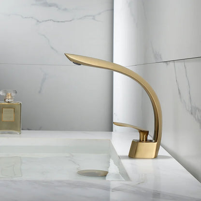 DecorBites™ Brushed Gold Basin Faucet: Single Handle Waterfall Mixer Tap for Bathroom
