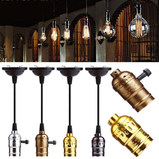حامل مصباح لولبي E27 من DecorBites™ مصنوع من الألومنيوم مع مفتاح - تركيبات مصباح عتيقة الطراز