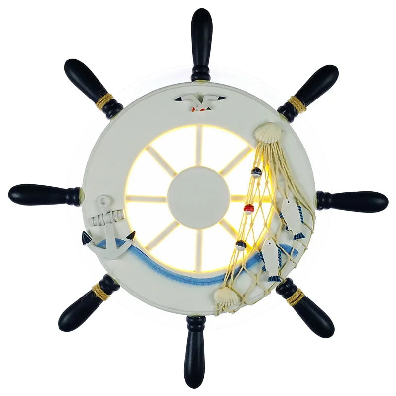 Luz de pared LED para niños Decorbites™ con timón de barco - Decoración mediterránea de tema oceánico