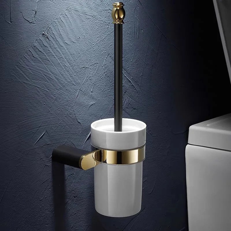 Conjunto de Baño Decorbites™ Oro y Negro - Estante, Perchero para Toallas, Soportes, Soporte para Cepillo y Más