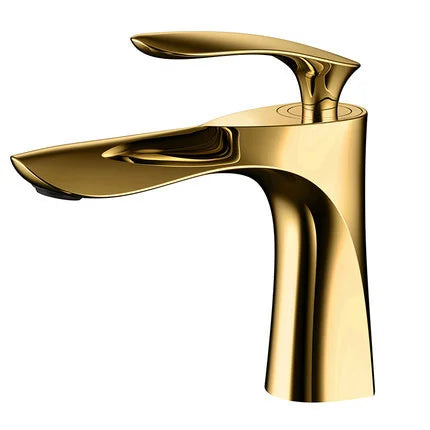 Decorbites™ Grifo de Lavabo Dorado con Asa Única Mezclador de Agua Caliente y Fría Montaje en Cubierta