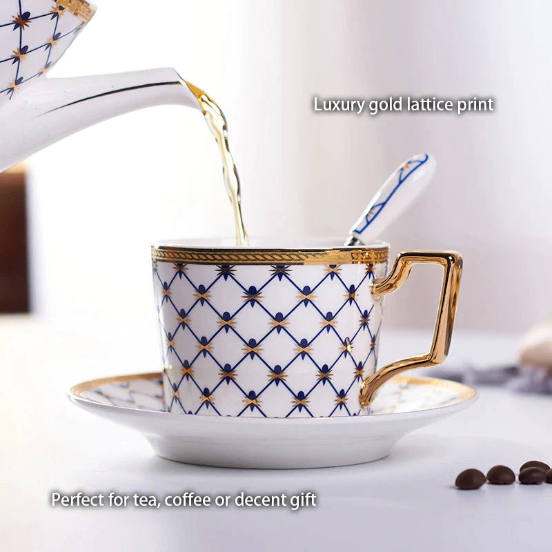 DecorBites™ Gold Porcelain Coffee & Tea Set, Elegant Bone China Luxury Ceramics
