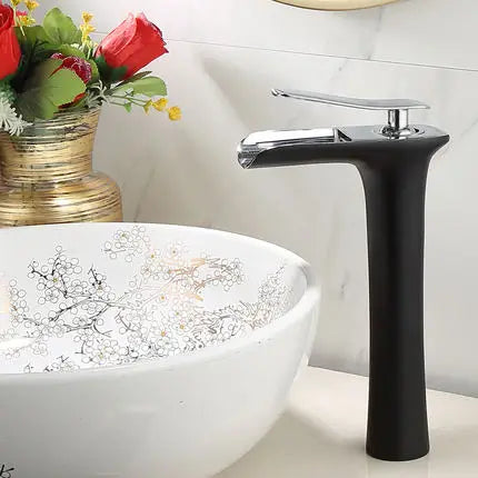 DecorBites™ Grey Waterfall Brass Basin Faucet - Hot Cold Mixer Tap for Bathroom Sink