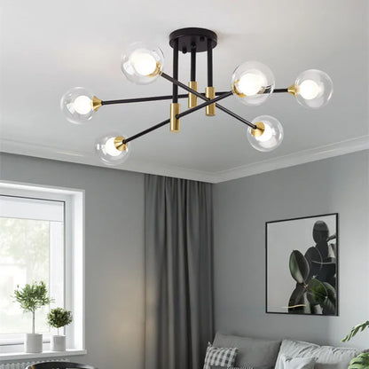 DecorBites™ Black & Gold LED Chandelier: Modern E27 Glass Ball Lamp for Home Lighting