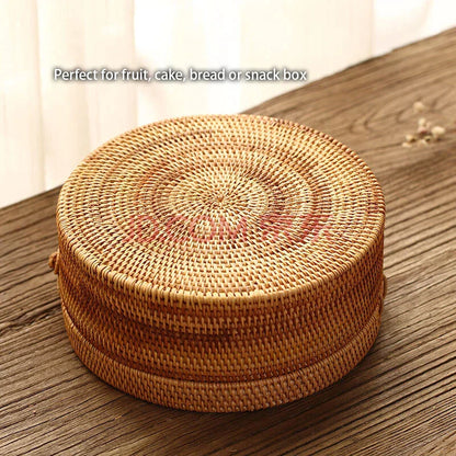 DecorBites™ Handwoven Rattan Storage Box with Lid - Kitchen Organizer & Decorative Basket