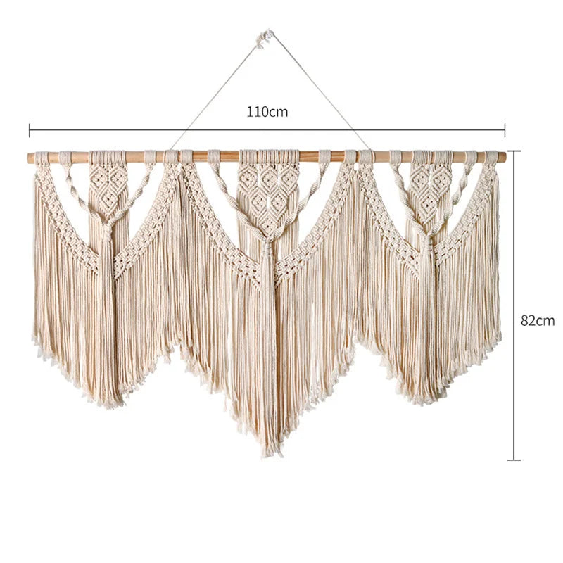 Decobites Large Hand-Woven Macrame Wall Hanging Tapestry with Wooden Stick & Tassels