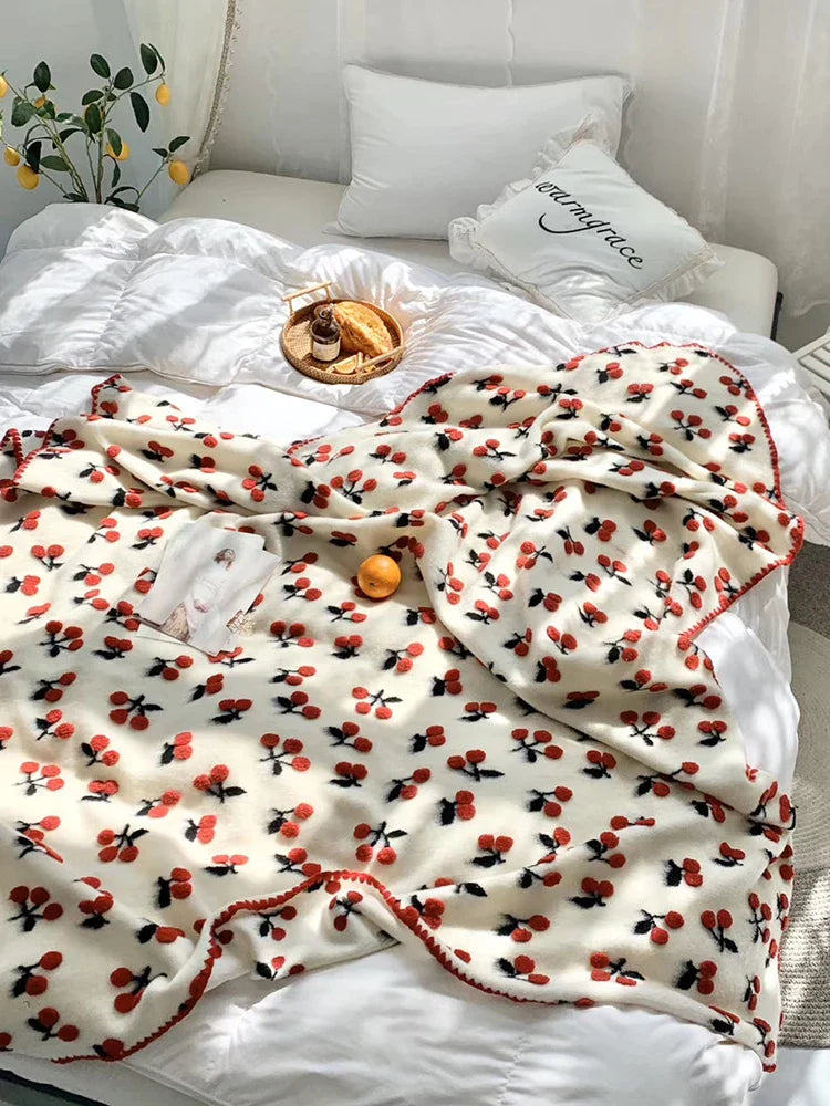 Manta de lana infantil DecorBites™ 3D Cherry - Ropa de cuna Kawaii para niña