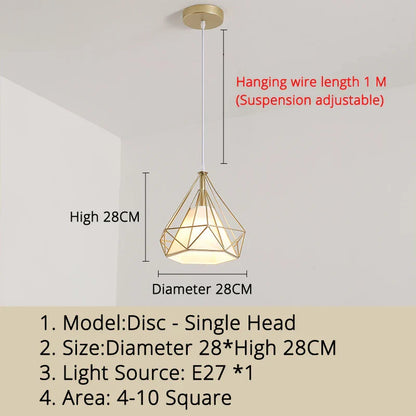 DecorBites™ Gold Triangle Pendant Lights: Nordic Style 1head/3heads Metal Fixtures, Simple Décor Lighting