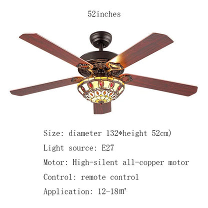 مروحة سقف تيفاني من ديكوربايتس™ مقاس 52 بوصة مع جهاز تحكم عن بعد وتصميم أوراق خشبية