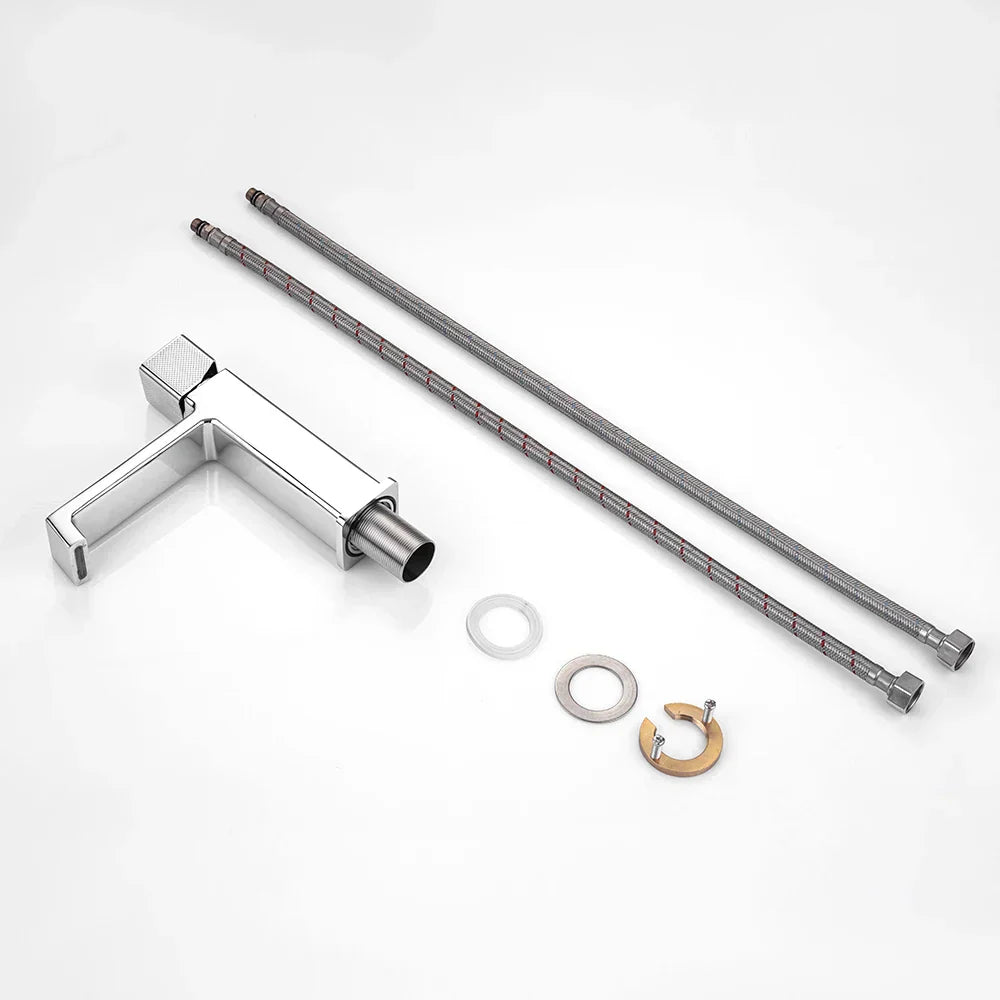 DecorBites™ Black Brass Basin Faucet Hot Cold Water Mixer Chrome Finish