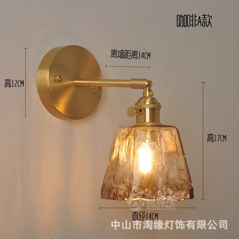 DecorBites™ Japanese Copper Glass Wall Lights Modern LED Sconce for Bedroom Stair Mirror