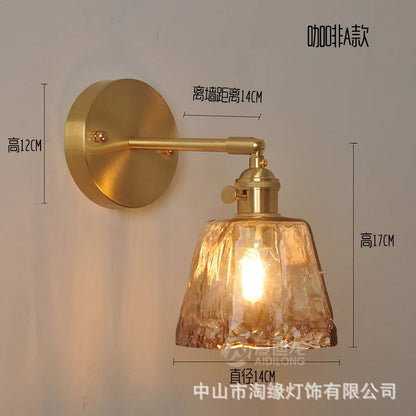 DecorBites™ Japanese Copper Glass Wall Lights Modern LED Sconce for Bedroom Stair Mirror
