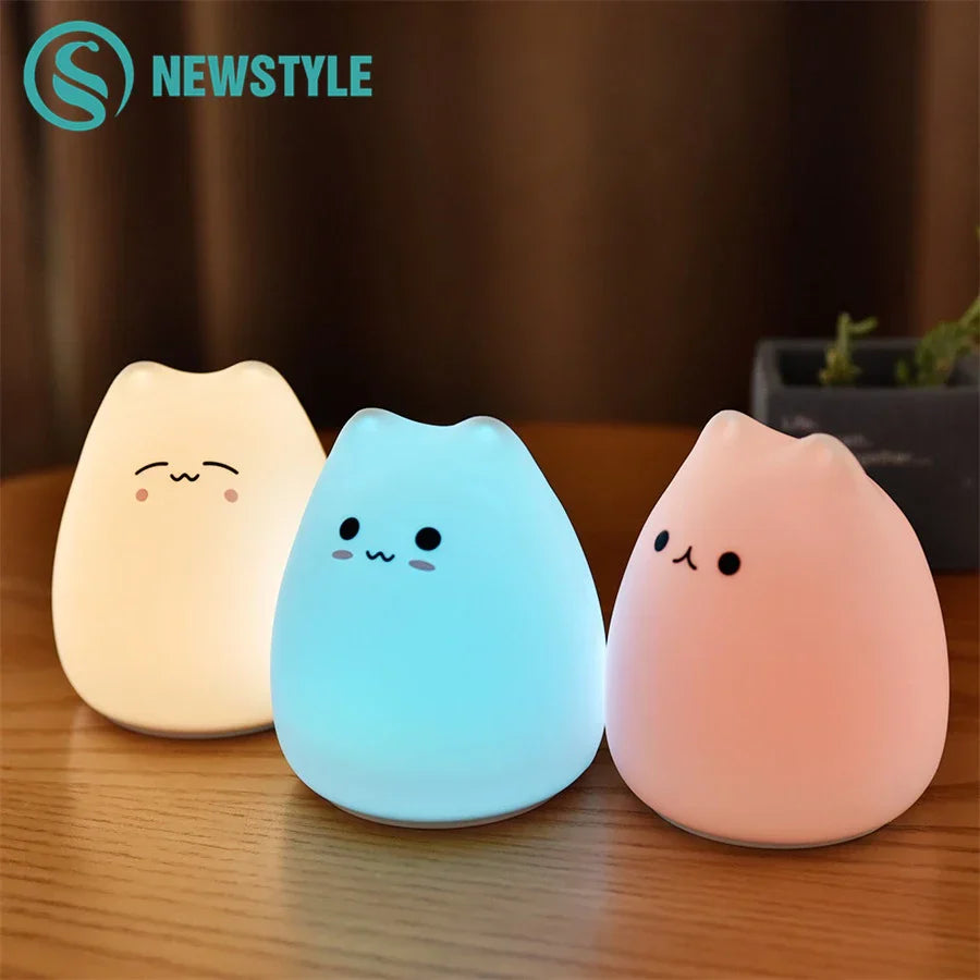 DecorBites™ Cat Silicone LED Night Light Touch Sensor 2 Modes Children Bedroom Lamp