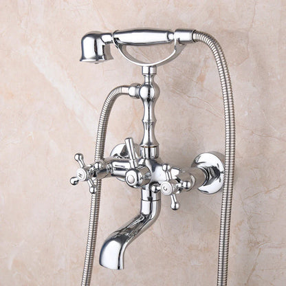 DecorBites™ Brass Bathroom Faucet Set with Hand Shower - Wall Mounted Chrome Water Mixer