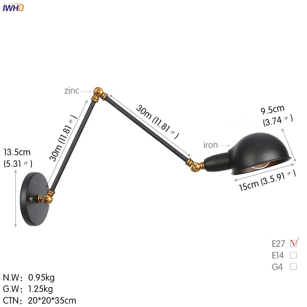 DecorBites™ Loft Antique Edison 3-Head Black Wall Sconce Swing Arm Light