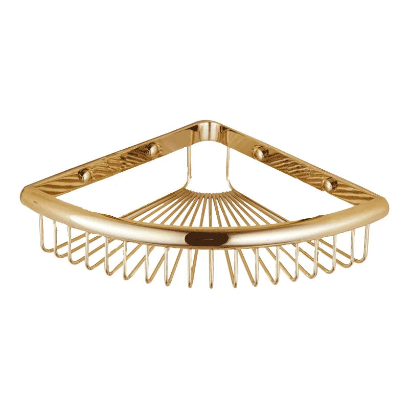 DecorBites™ Gold & Black Corner Shelf: Brass Bathroom Shelves for Stylish Storage