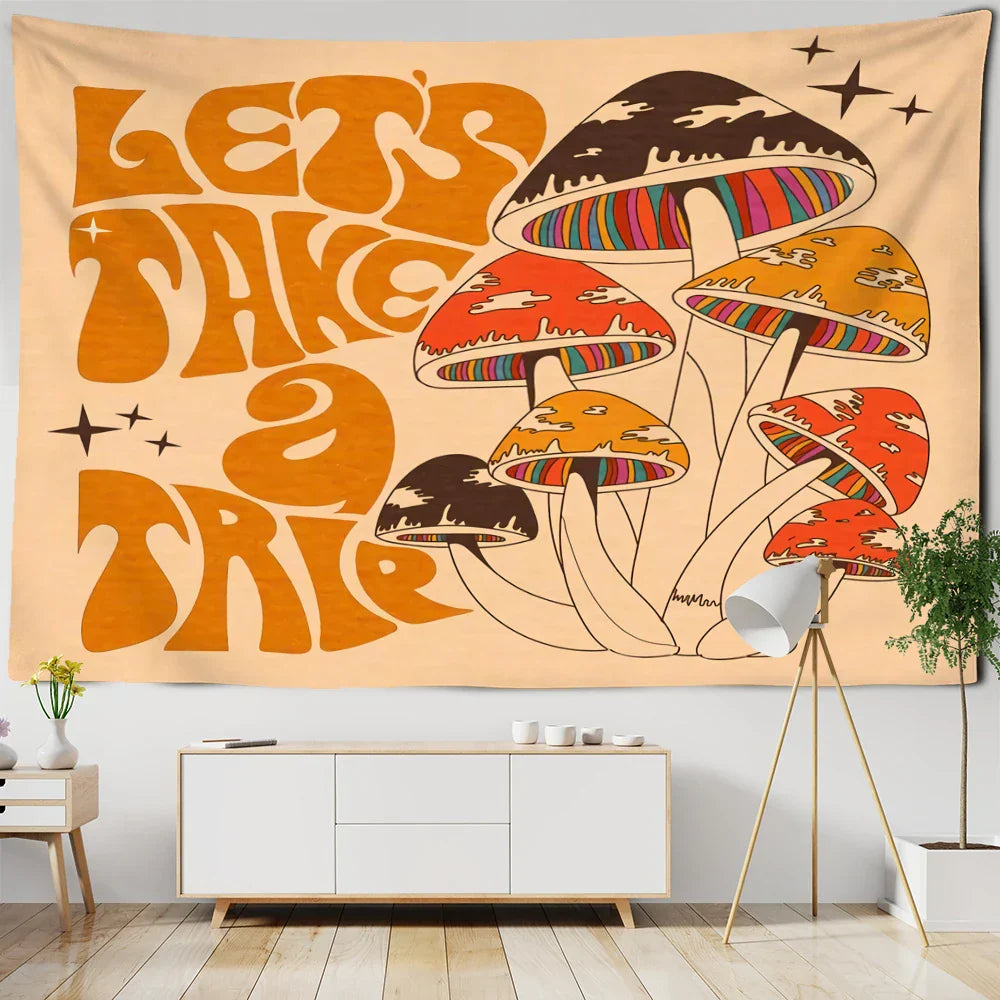 Decobites Psychedelic Mushroom Tapestry Wall Hanging for Boho Witchy Vibes