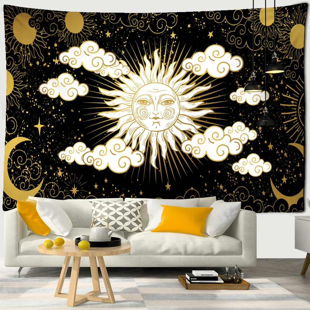 Fantasy Sun Moon Tapestry Wall Hanging Bohemian Hippie Witchcraft Decor by Decobites