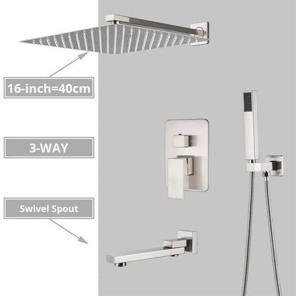 Sistema de ducha DecorBites™ de níquel cepillado con cabezal de ducha tipo lluvia para baño de pared