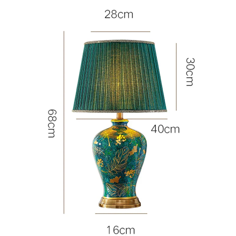DecorBites™ Emerald Queen Green Ceramic Table Lamp - Luxury Villa Bedroom Living Room Lighting