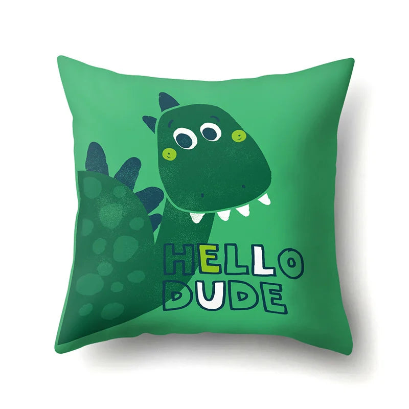 DecorBites™ Dino Baby Pillowcase: Cute Dino Drive Car Letter Cushion Cover for Bedroom Decor