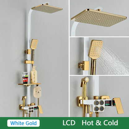 DecorBites™ Brass LCD Thermostatic Mixer Shower Set with Bidet and Tub Spout