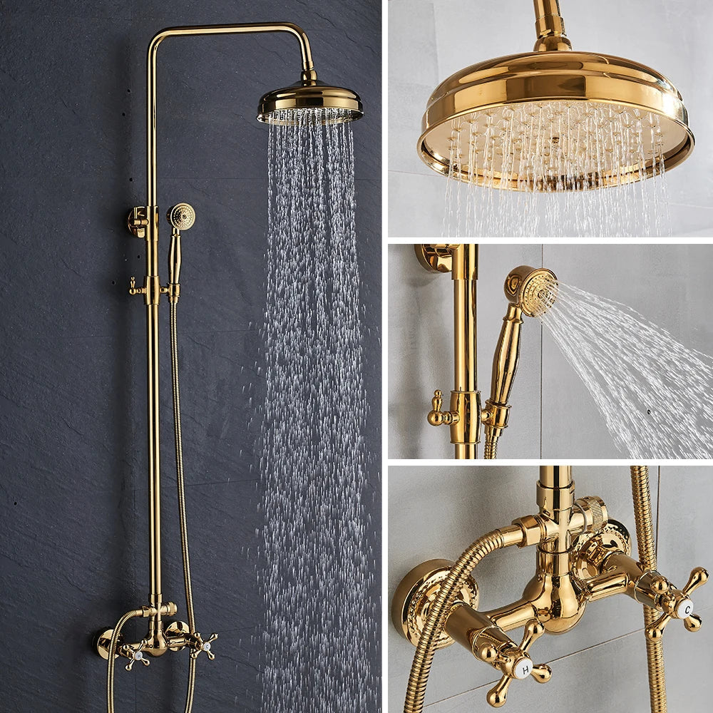 DecorBites™ Gold Brass Shower Faucet Set with Tub Spout and Dual Handles