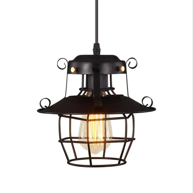 DecorBites™ Industrial Nordic Cage Pendant Light, Black Iron Retro Loft Hanging Lamp