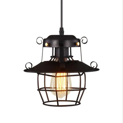 DecorBites™ Industrial Nordic Cage Pendant Light, Black Iron Retro Loft Hanging Lamp