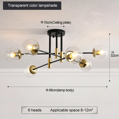 DecorBites™ Black & Gold LED Round Ball Chandelier - Elegant Lighting Fixture for Home