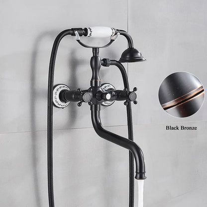 خلاط دش وحوض استحمام من DecorBites™ مصنوع من النحاس العتيق، مثبت على الحائط، مع فوهة دوارة 30 سم