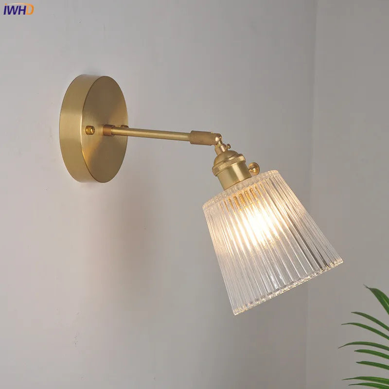 DecorBites™ Japanese Copper Glass Wall Lights Modern LED Sconce for Bedroom Stair Mirror