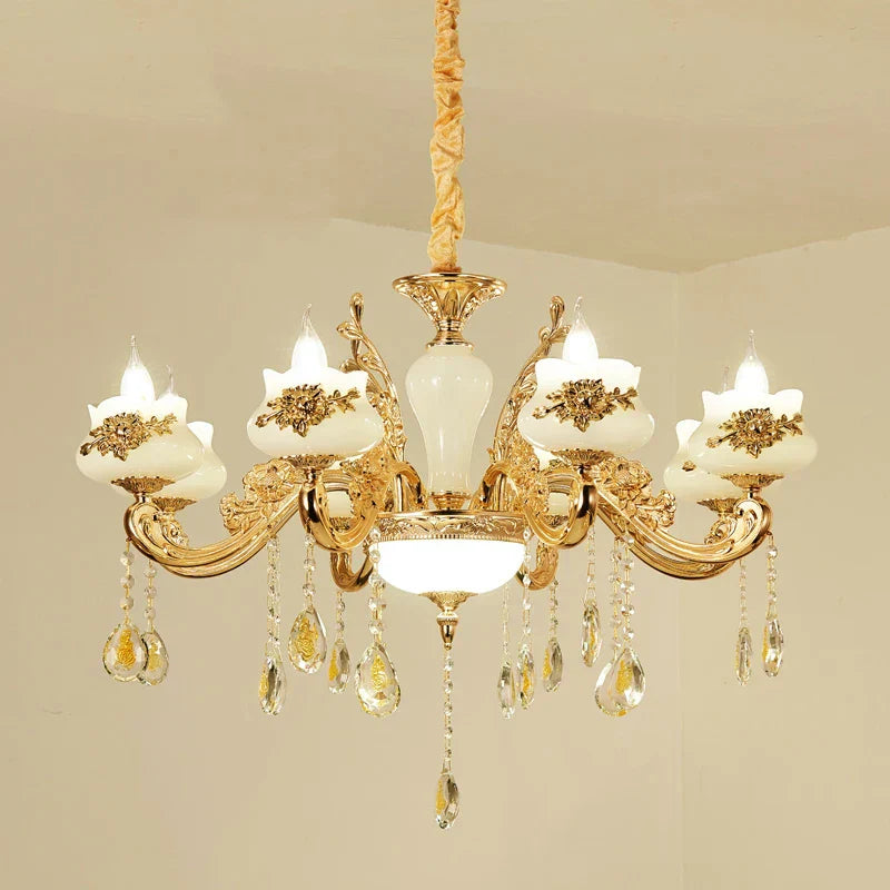 DecorBites™ Gold Crystal LED Chandelier: Elegant Lighting for Living Room, Hotel, or Villa Hall