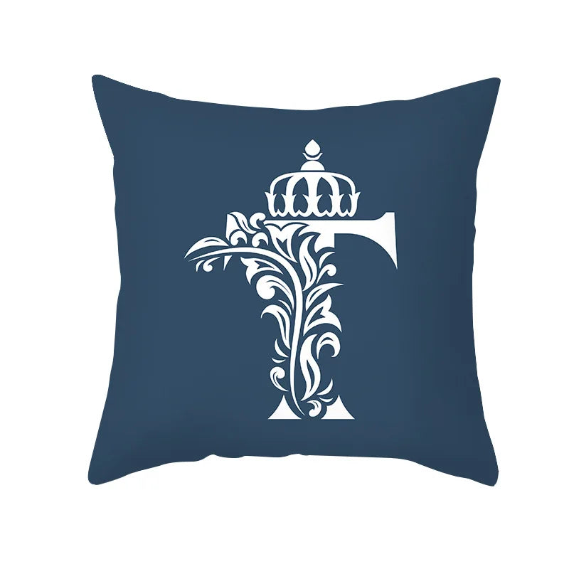 DecorBites™ Blue Letter Pillowcase Solid Color Fleece Sofa Cushion, 45x45CM