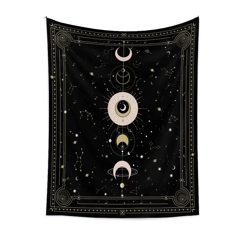 Psychedelic Moon Phase Wall Tapestry by Decobites: Bright Boho Decor for Room