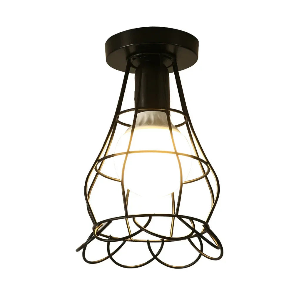 DecorBites™ Industrial Black Iron Cage Ceiling Light Flush Mount
