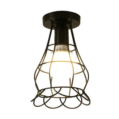 DecorBites™ Industrial Black Iron Cage Ceiling Light Flush Mount