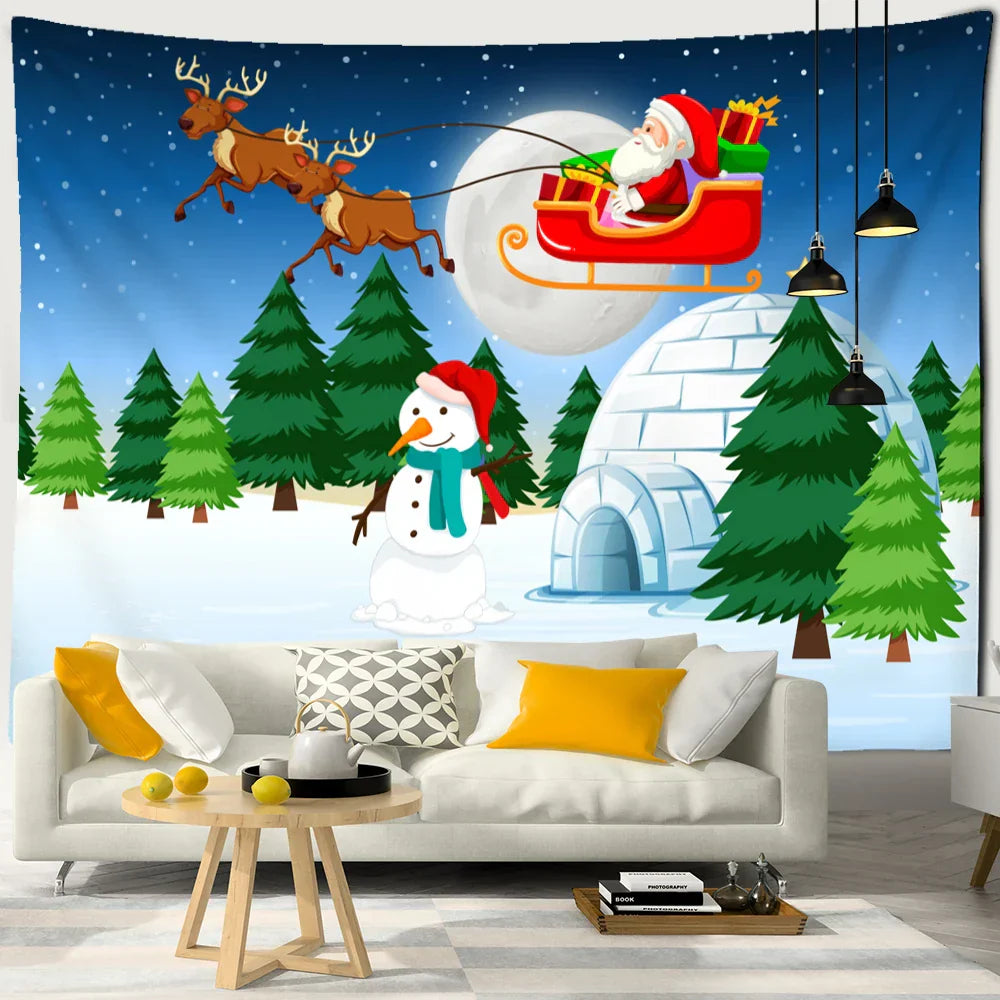 Decobites Santa Claus Sleigh Tapestry Wall Hanging Witchcraft Christmas Day Girl Home Decor