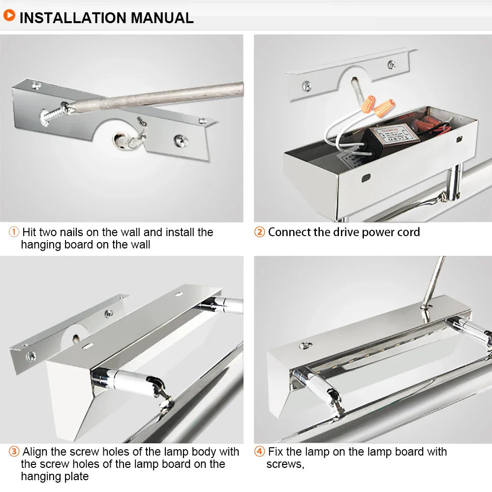 DecorBites™ LED Bathroom Wall Light Stainless Steel Makeup Mirror Lamp Fixtures