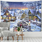 Decobites Christmas Tree Snowman Tapestry - Natural Snow Scene Oil Painting Hippie Decor