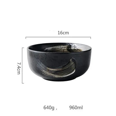 DecorBites™ Black Ceramic Sushi Plate and Rice Bowl Set