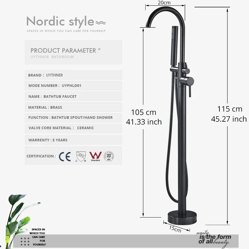 Juego de grifería para bañera independiente DecorBites™ de doble manija, color negro. Grifo mezclador de pie para bañera.