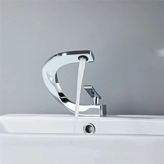 Grifo de lavabo para baño Decorbites™ Oro y Blanco montado en cubierta, latón con acento en oro rosa