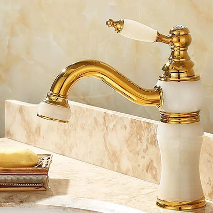 DecorBites™ Brass and Jade Bathroom Basin Sink Faucet Gold Mixer Tap