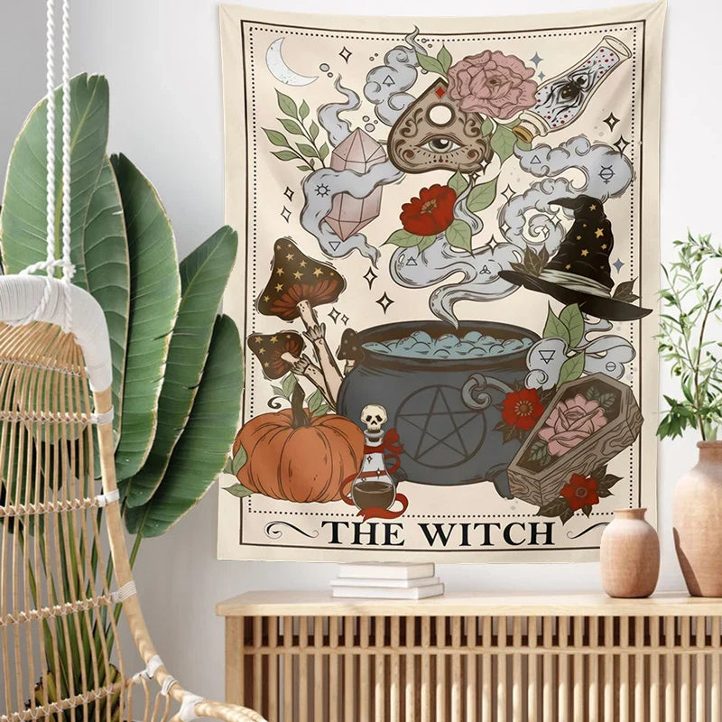 Decobites Witch Tarot Tapestry: Retro Witchy Boho Wall Hanging for Home Decor