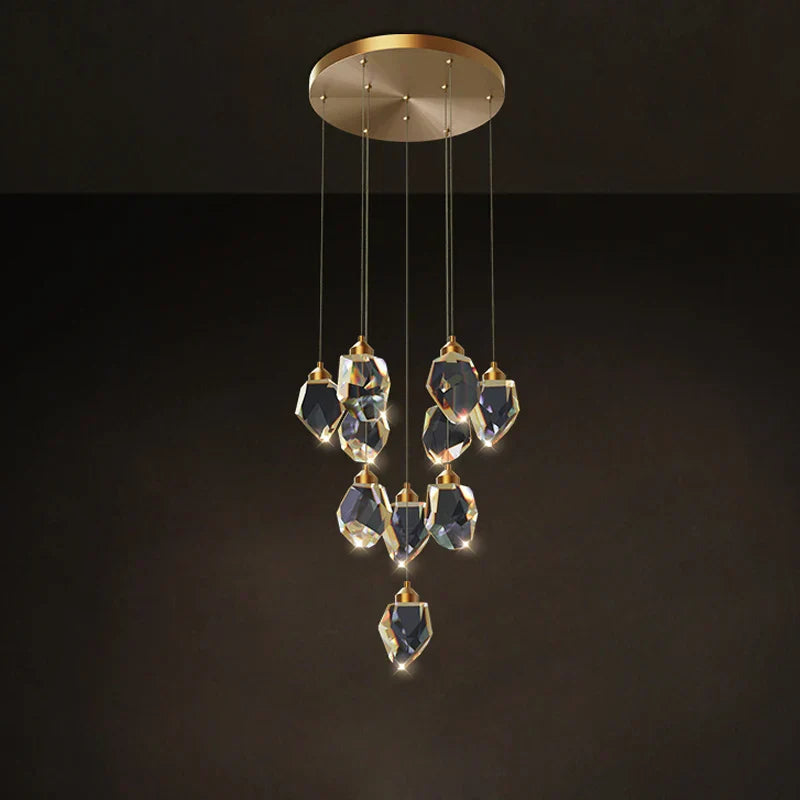 DecorBites™ Crystal Stone Copper Chandelier - LED Postmodern 2025 Lighting for Staircase