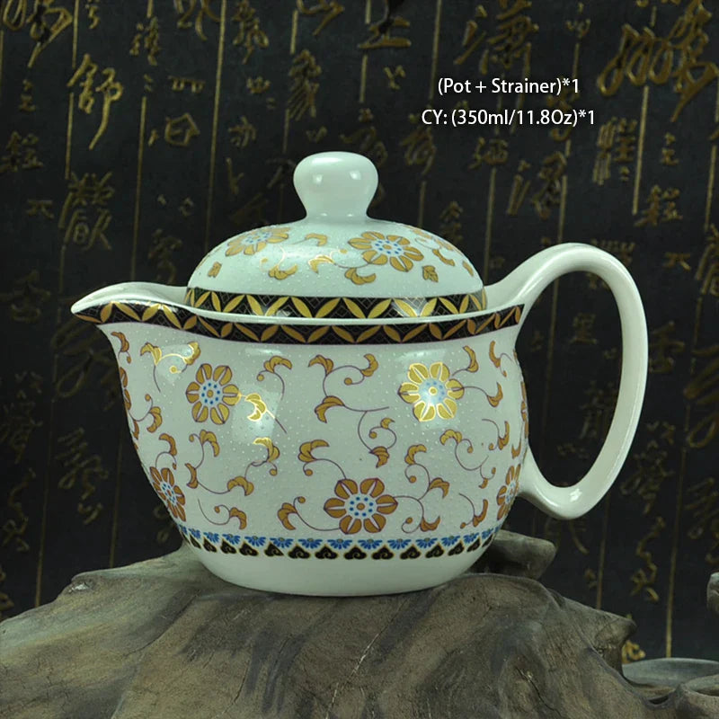 DecorBites™ Ceramic Kung Fu Teapot with Dragon Design 350ml - Handmade Porcelain Tea Pot