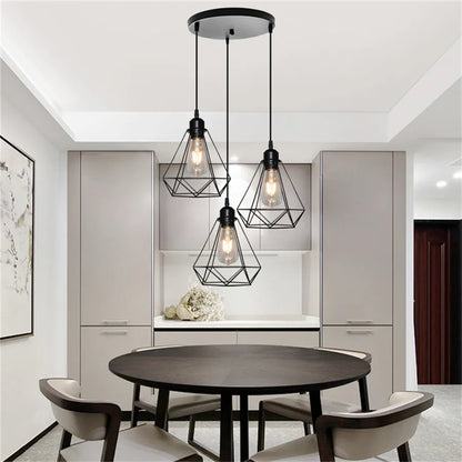 DecorBites™ Diamond Cage Wrought Iron Pendant Light for Dining Room and Kitchen Island
