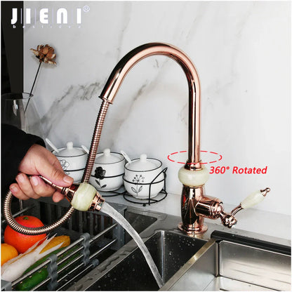 DecorBites™ Golden Jade & Diamond Handle Kitchen Faucet with Swivel Pull Out Function