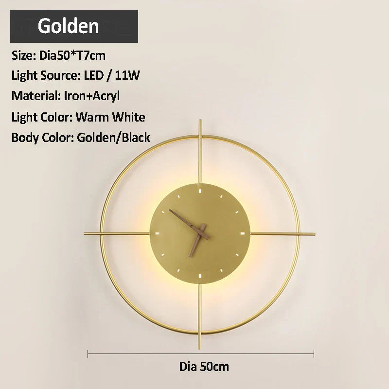 DecorBites™ Golden Clock LED Wall Lamp 11W for Home Living Room Bedroom Decor